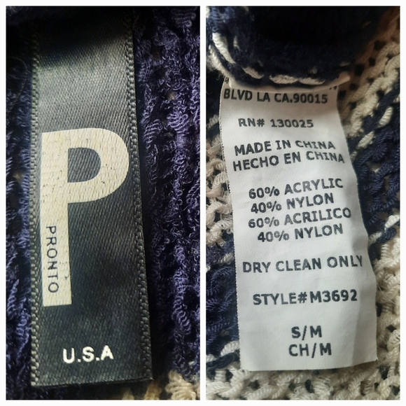 PRONTO Ribbon Knit Waterfall Front Convertible Striped Cardigan Sz M Navy/Ivory - Picture 8 of 8